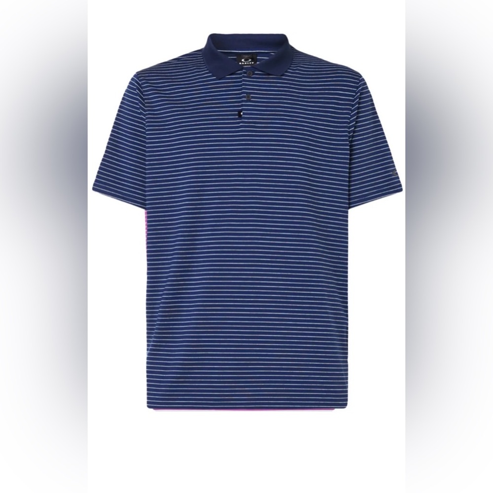 Oakley Navy and White Striped Polo Shirt Poseidon Golf Shirt M